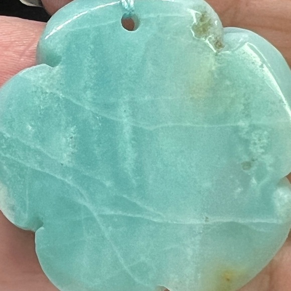 Colorful Amazonite Beaded Necklace w/a Carved Floral Amazonite Pendant - Picture 6 of 7